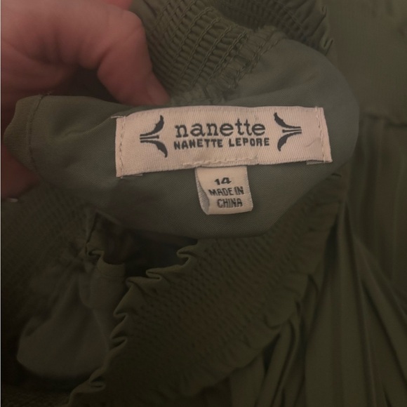 Nannette Olive Green Midi Dress midi size 14 pleated swing skirt feminine boho - Picture 12 of 12